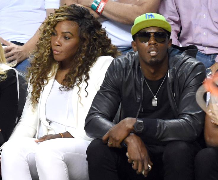 Serena Williams e Usain Bolt guardano Miami Heat vs San Antonio Spurs durante Gara 4 (Afp)